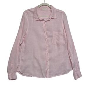 CP Shades Linen Button Up Shirt Pink Medium Spring Coastal Lagenlook Roll Tab